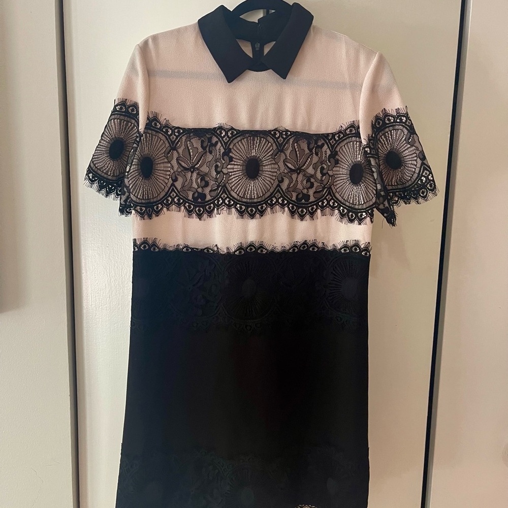 ASOS Black and Pink Sheath Dress with Peter Pan Collar